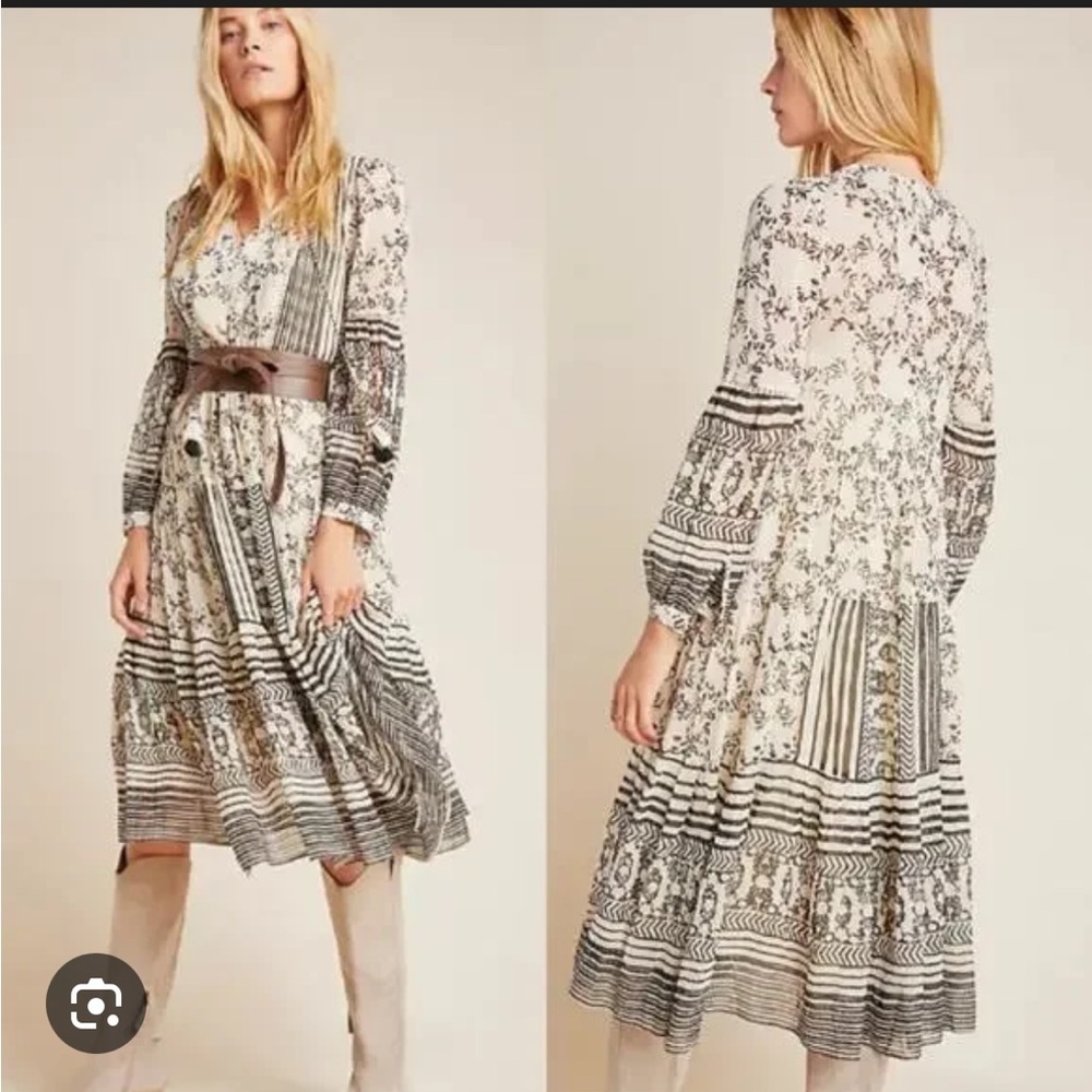 By Anthropologie Talulah Tiered Midi Dress Elegant Floral Print Dress blue